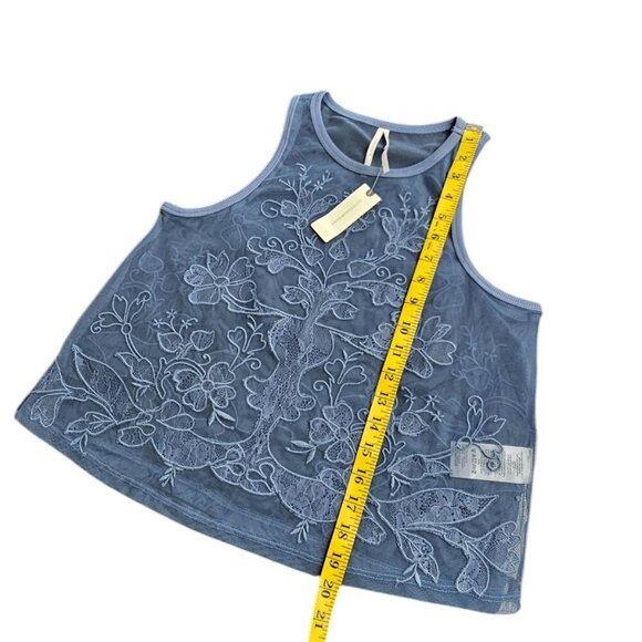 Anthropologie Mesh Appliqué Tank Floral Embroidered Sheer Blue Size XS NWT - Picture 3 of 10